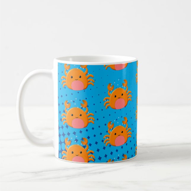 Cute Tecknad Crab Blue Ocean Kaffemugg (Vänster)