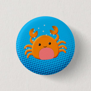 Cute Tecknad Crab Blue Ocean Knapp