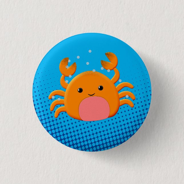 Cute Tecknad Crab Blue Ocean Knapp (Framsida)