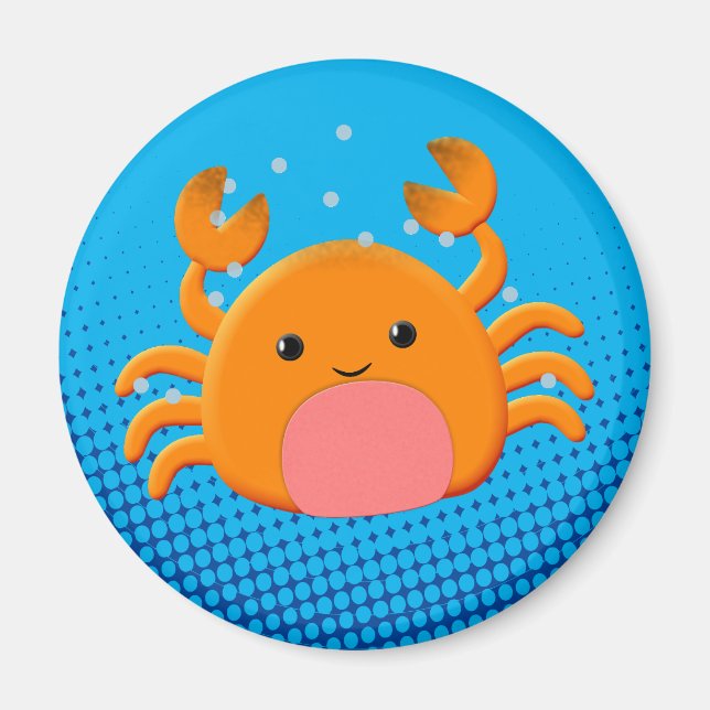 Cute Tecknad Crab Blue Ocean Magnet (Framsidan)