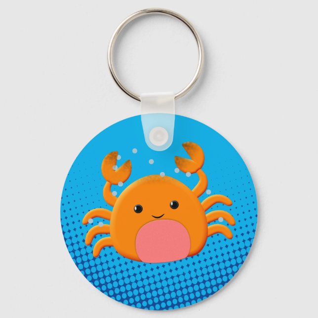 Cute Tecknad Crab Blue Ocean Nyckelring (Framsida)