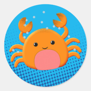 Cute Tecknad Crab Blue Ocean Runt Klistermärke