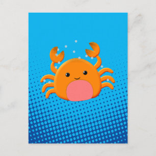 Cute Tecknad Crab Blue Ocean Vykort