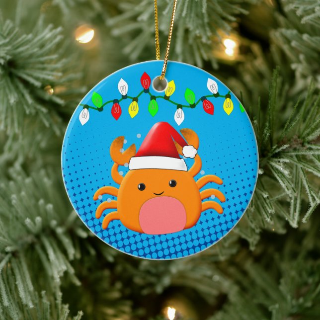 Cute Tecknad Crab Santa Hat jul Ljus Julgransprydnad Keramik (Träd)
