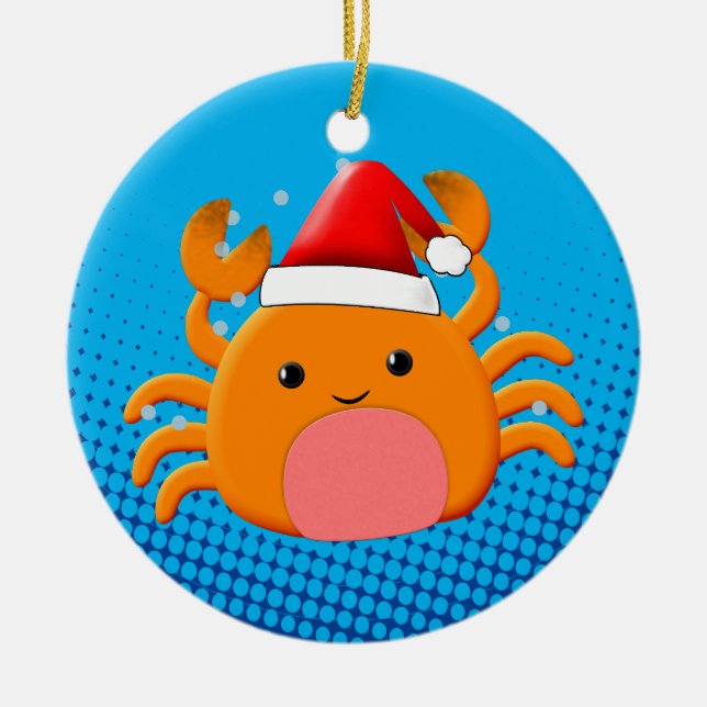 Cute Tecknad Crab Santas Hat Julgransprydnad Keramik (Framsidan)