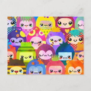 Cute Tecknad Crowed Kawaii Monster Kid Group Vykort
