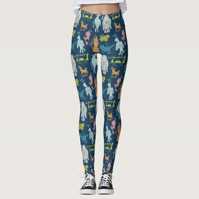 Cute Tecknad Cryptids Cryptozoology Guide Leggings (Framsida)