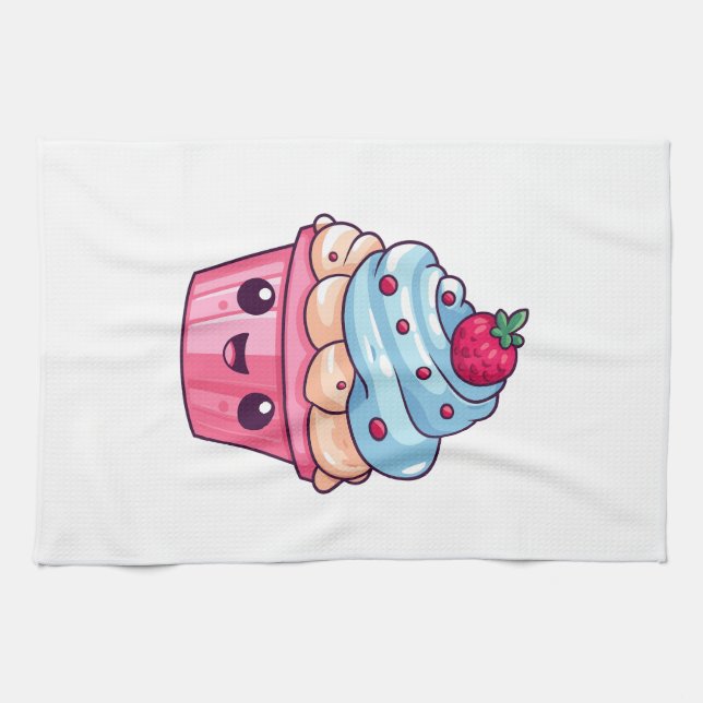 Cute tecknad cupaka lycklig ler leende kökshandduk (Horisontell)