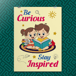 Cute Tecknad Curiosity Inspirational Quote Nursery Poster