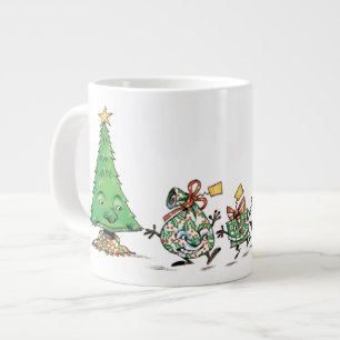 Cute Tecknad Dancing Julklapp och Träd Jumbo Mugg