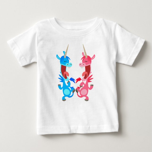 Cute Tecknad Dancing Unicorns Baby T-Shirt (Framsida)