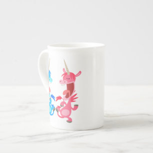Cute Tecknad Dancing Unicorns Bone China Mugg Benporslin Mugg