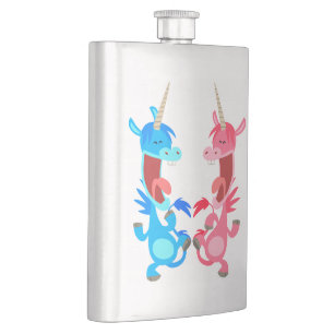 Cute Tecknad Dancing Unicorns Classic-kolv Fickplunta