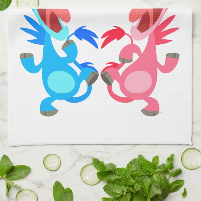 Cute Tecknad Dancing Unicorns Kitchen Towel Kökshandduk (Vikta)
