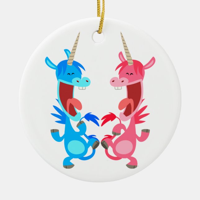 Cute Tecknad Dancing Unicorns Ornament (Framsidan)