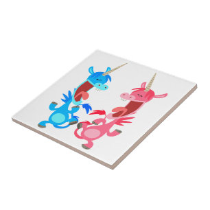 Cute Tecknad Dannading Unicorns Tile Kakelplatta