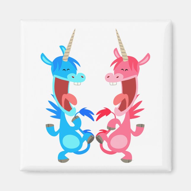Cute Tecknad Danning Unicorns Magnet (Framsidan)