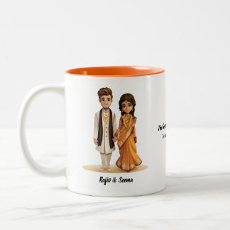 Cute Tecknad Desi Bride & Groom Indian Bröllop Två-Tonad Mugg
