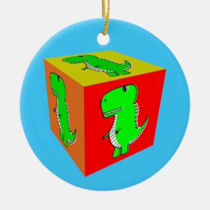 Cute Tecknad Dino Cube Art Julgransprydnad Keramik