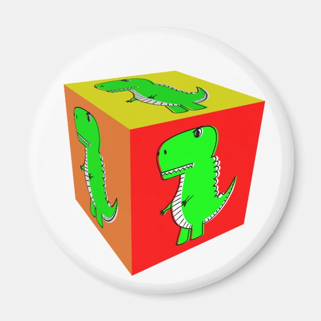 Cute Tecknad Dino Cube Art Magnet (Framsidan)