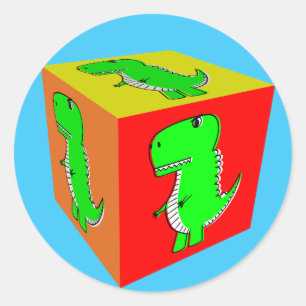 Cute Tecknad Dino Cube Art Runt Klistermärke