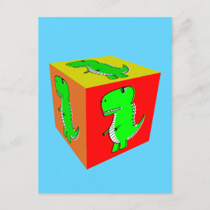 Cute Tecknad Dino Cube Art Vykort