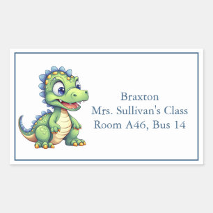 Cute Tecknad Dinosaur Barn Nametag Rektangulärt Klistermärke