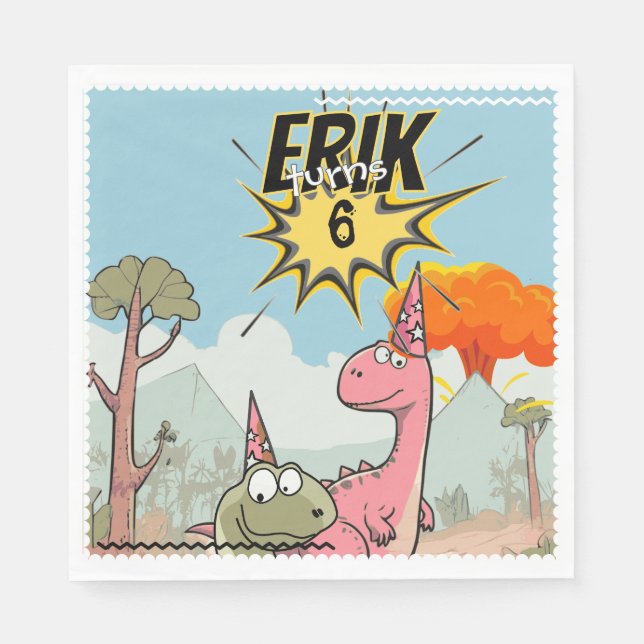 Cute Tecknad Dinosaur Birthday Pappersservett (Framsidan)