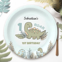 Cute Tecknad Dinosaur Blue Grönt Boy 1:a födelseda
