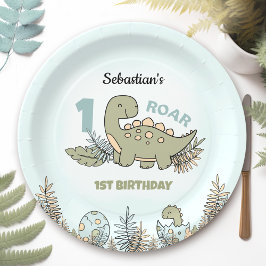 Cute Tecknad Dinosaur Blue Grönt Boy 1:a födelseda