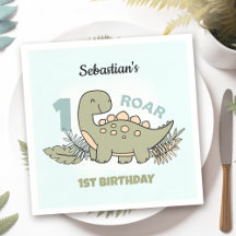 Cute Tecknad Dinosaur Blue Grönt Boy 1:a födelseda