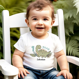 Cute Tecknad Dinosaur Blue Grönt Boy 1:a födelseda T Shirt