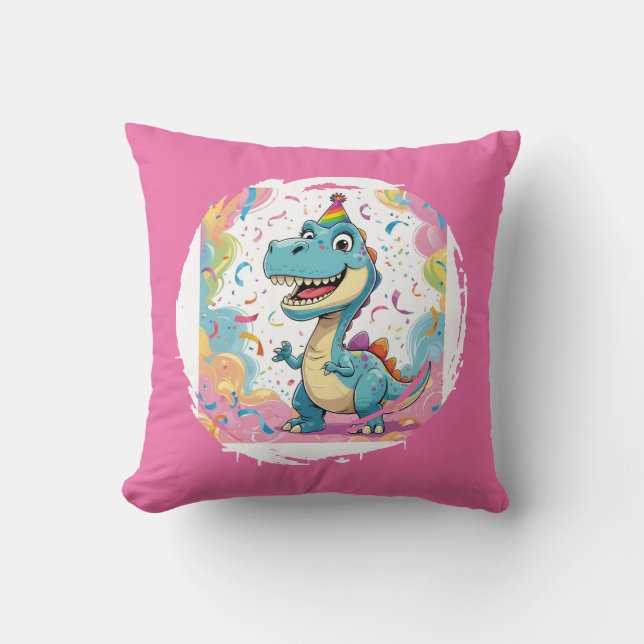 Cute Tecknad Dinosaur Dekorativ kudde med regnbåge (Framsida)