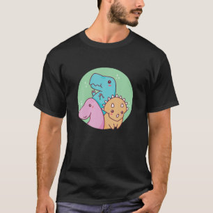 Cute Tecknad Dinosaur Trex, Triceratops, Brachiosa T Shirt