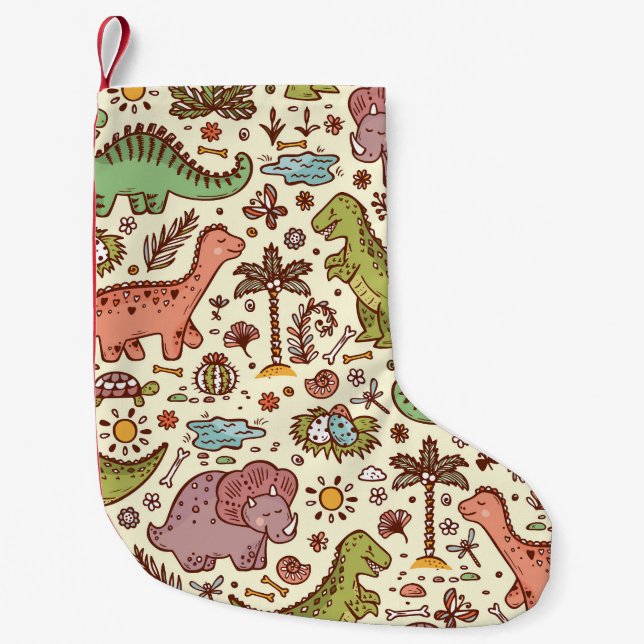 Cute Tecknad Dinosaur Vintage Mönster Liten Julstrumpa (Framsidan)