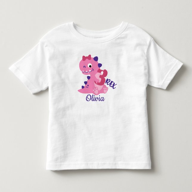 Cute Tecknad Dinosaurs 3:e födelsedag T Shirt (Framsida)