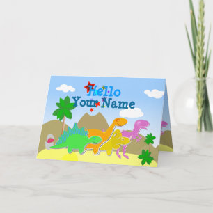 Cute Tecknad Dinosaurs Hej Card Kort