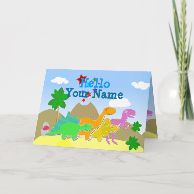 Cute Tecknad Dinosaurs Hej Card Kort (Framsida)