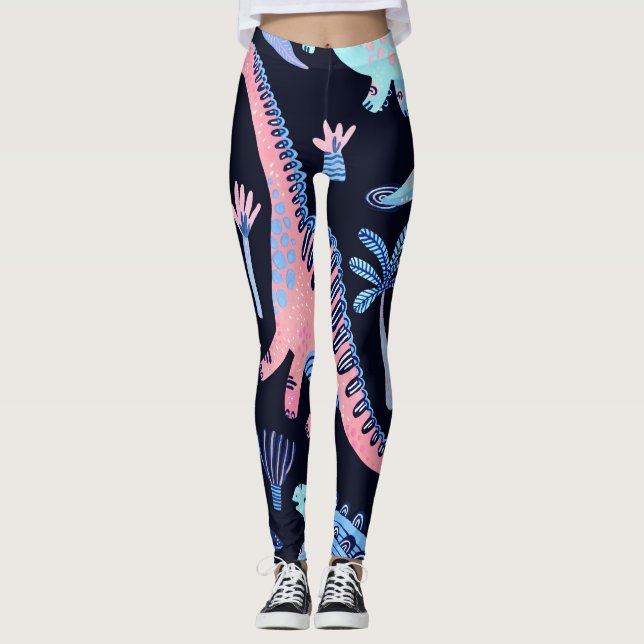 Cute tecknad dinosaurs mönster. leggings (Framsida)