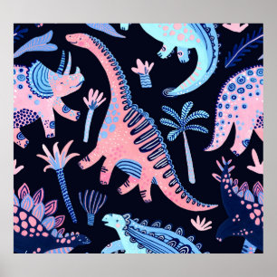 Cute tecknad dinosaurs mönster. poster