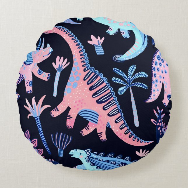 Cute tecknad dinosaurs mönster. rund kudde (Framsidan)