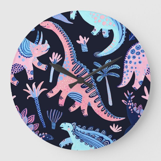 Cute tecknad dinosaurs mönster. stor klocka (Framsida)