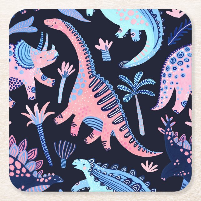 Cute tecknad dinosaurs mönster. underlägg papper kvadrat (Framsidan)