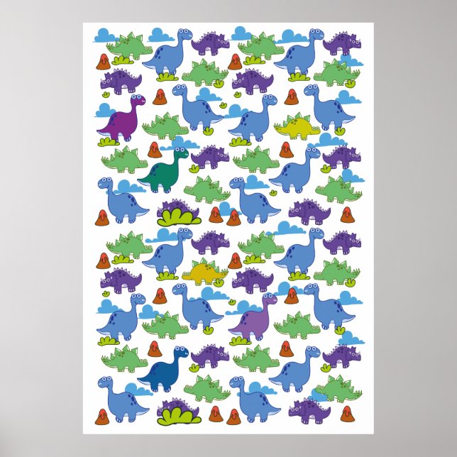 Cute Tecknad Dinosaurs Poster (Framsidan)