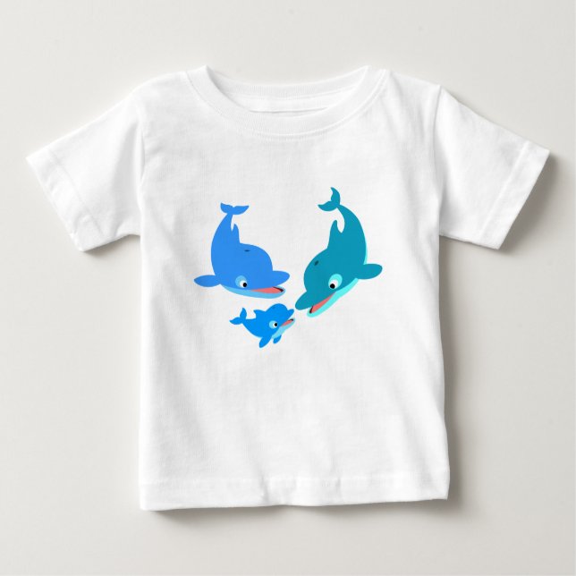 Cute Tecknad Dolphin Family Baby T-Shirt (Framsida)