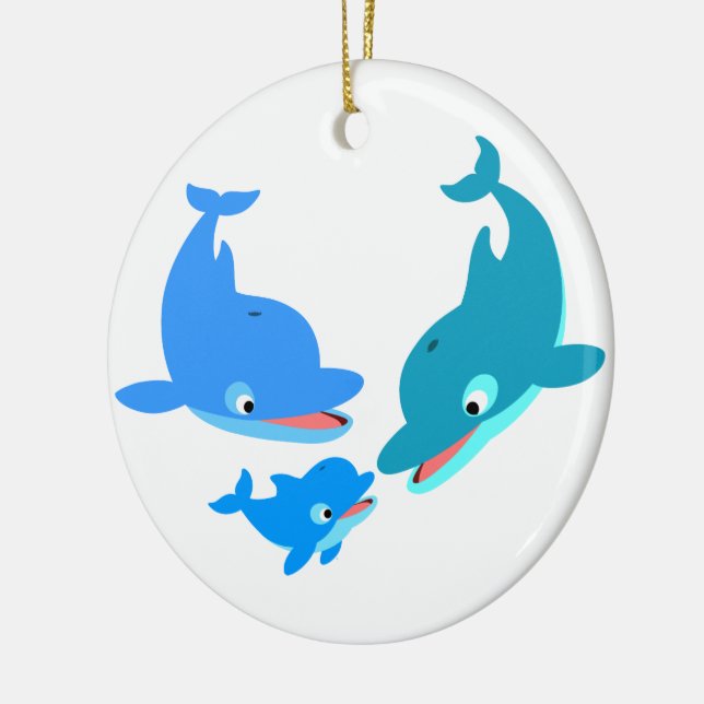 Cute Tecknad Dolphin Family Julgransprydnad Keramik (Vänster)