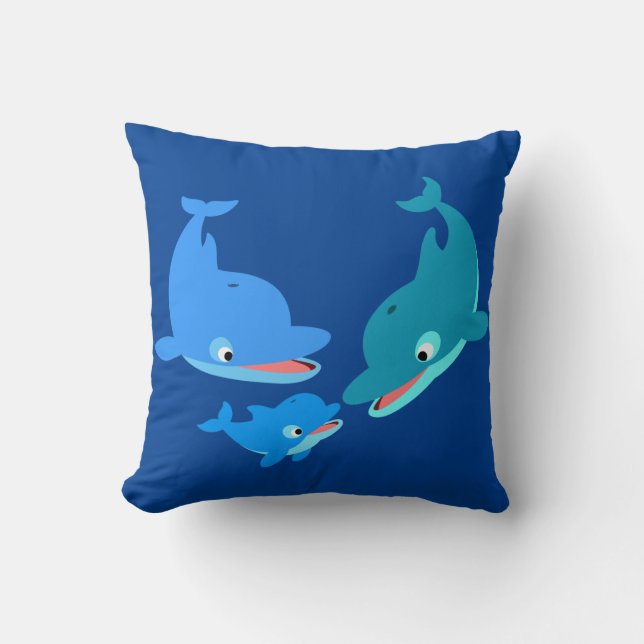 Cute Tecknad Dolphin Family Kudde (Framsida)