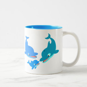 Cute Tecknad Dolphin Family Två-Tonad Mugg