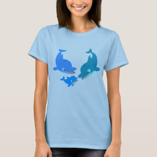 Cute Tecknad Dolphin Family Women T-Shirt