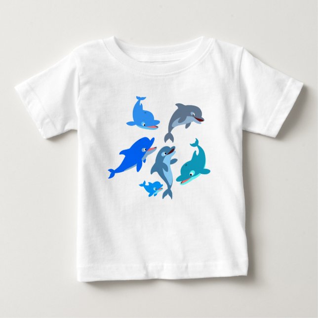 Cute Tecknad Dolphin Pod Baby T-Shirt (Framsida)